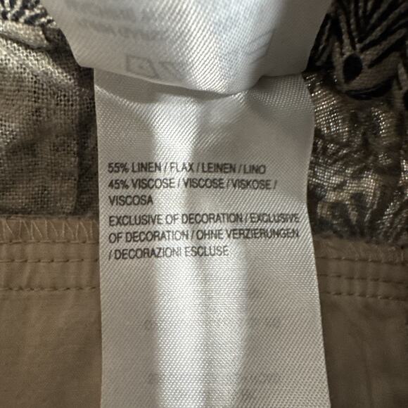 Isaac Mizrahi Bridgehampton Linen Blend Pants Fringe Hem Brown Black Sz 2 Boho - Picture 11 of 13